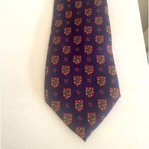 Tommy Hilfiger Silk Tie Navy Blue with Shields  Preppy Vintage   USA
